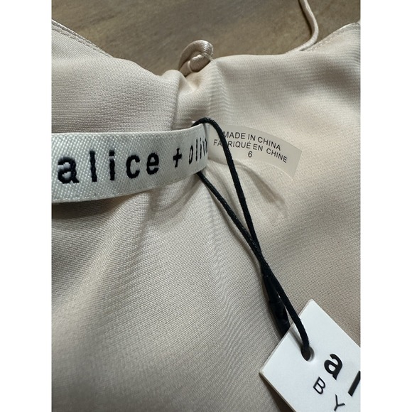 Alice + Olivia Satin Champagne Midi Slip Dress Sz 6 Asymmetric Handkerchief Hem - Picture 13 of 16